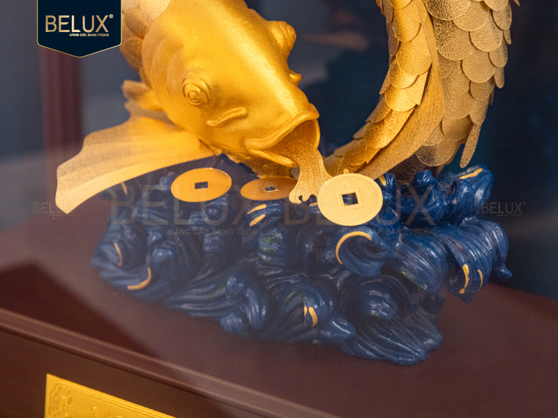 Tượng Đôi Cá Chép dát vàng 24k 28x17x36cm